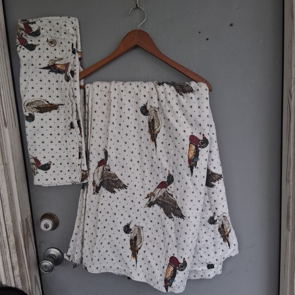 Vtg Flannel Mallard Duck Pheasant Hunting Cabin Twin Flat sheet & Pillowcase
